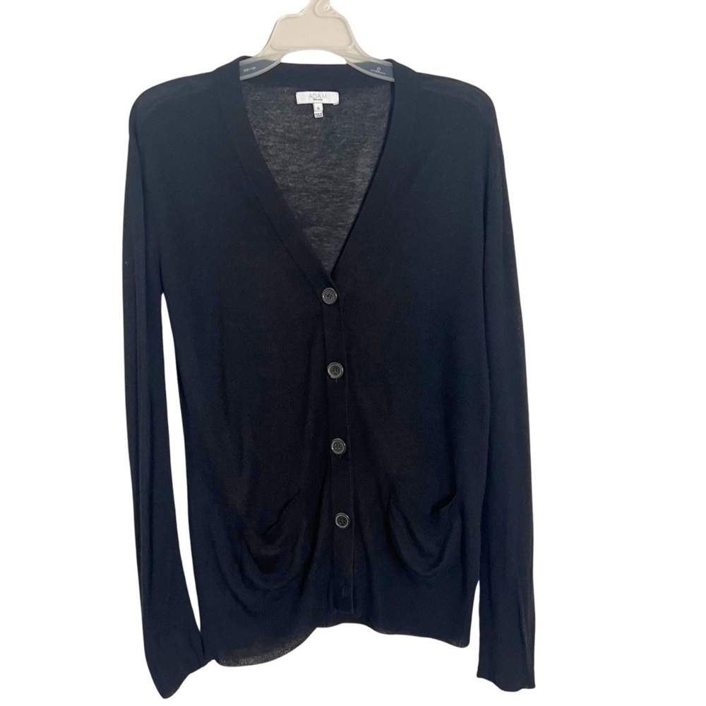 Adam Lippes Black Bamboo Cashmere Minimalist‎ Cardigan Sweater Capsule Wardrobe